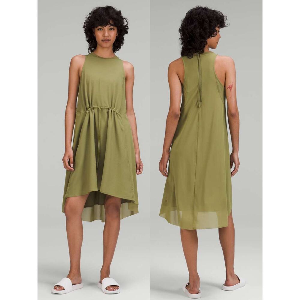 LULULEMON Mesh Overlay High-Neck Dress Bronze Green Size 4